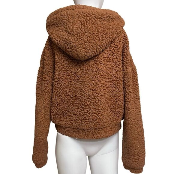 RSQ Cozy Brown Teddy Zip Up Hoodie Size Medium - Picture 2 of 3